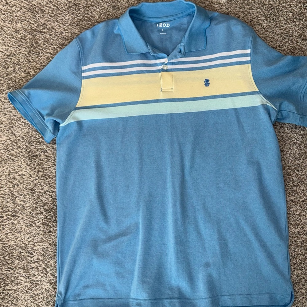 Izod Blue Polo Shirt with Yellow Stripes